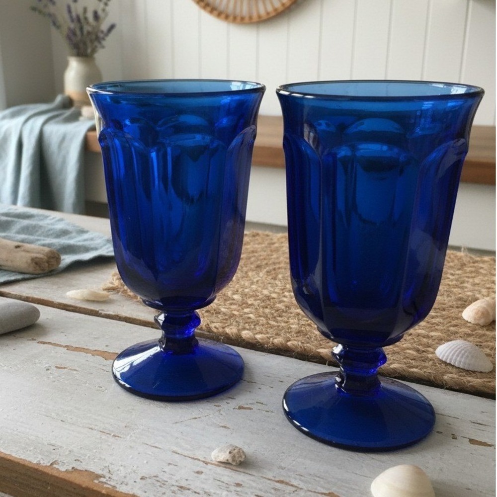 Imperial Glass Old Williamsburg Cobalt Blue Goblets Ice Tea Set Of 2